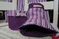 Vides poche tissu violet à rayures et trousse assortie