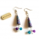 Reserve - boucles d'oreilles perles artisanales - perles en papier - perles en verre - violettes mauves bleues 
