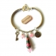 Bracelet argenté breloques arbre de vie clef clé perles artisanales perles en papier perles en verre rose vert 