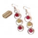 Boucles d'oreilles argentées perles minérales pierres naturelles anneaux ciselés perles à facettes jaunes roses fuchsias 