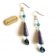 Boucles d'oreilles cristal - perles en papier artisanales - gouttes - perles a facettes - perles swarovski - mauves violettes bleues 