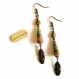 Boucles d'oreilles ethniques - bronze - perles en papier artisanales - plumes - multicolores 
