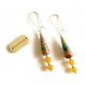 Boucles d'oreilles perles minérales - dormeuses perles en papier artisanales - pierres naturelles - multicolores jaunes moutardes 
