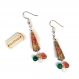 Boucles d'oreilles perles artisanales - perles en papier - perles en verre - orange vert 