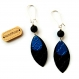 Boucles d'oreilles gouttes - noires bleues - dormeuses - capsules nespresso recyclage - perles 