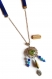 Collier sautoir cabochon paon - perle en papier artisanale - ruban - perles en verre - plumes de paon - bleu vert jaune 