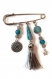 Broche pompon - perles en papier - cabochon - perles pierre naturelle - etoile - filigrane - bleue grises 