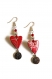 Bijoux femmes boucles d'oreilles coeurs arbre de vie - canettes recyclées - perles à facettes - rouges argentées 