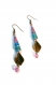 Boucles d'oreilles feuilles bronzes - perles en papier artisanales roses et bleues - perles craquelées roses 