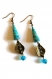 Boucles d'oreilles pendantes bronzes - perles en papier artisanales - perles craquelées bleues 