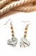 Boucles d'oreilles perles tchèques - coeurs nespresso blancs rubans marrons dorés - verre 
