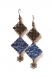Boucles d'oreilles bleues et bronzes - carrés - fleurs - capsules nespresso 