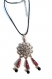 Collier pendentif argenté - perles en papier - fleurs - rouges - noires 