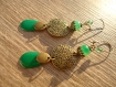 Boucles avec perles vertes et sequin émail vert 