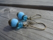 Boucles avec pompons et perles en cristal bleu à facettes 