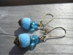 Boucles avec pompons et perles en cristal bleu à facettes 