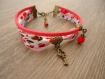 *bracelet tissu à multi-rangs (2) avec perles et breloques métal bronze 