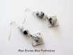 Kit boucles d'oreilles dalmatien perles noir et blanc et breloque losange 