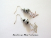 Kit boucles d'oreilles dalmatien perles noir et blanc et éstampe origami oiseau 
