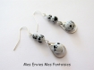 Kit boucles d'oreilles dalmatien perles noir et blanc et breloque goutte 