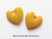 2 sequins émaillés coeur 16mm jaune double face - breloques coeur émaillées 