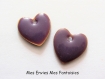 2 sequins émaillés coeur 16mm violet double face - breloques coeur émaillées 