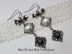 1 kit boucle d'oreille perles magique / cadre à perles carré argenté gris / gris foncé connecteurs noeud 
