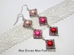 1 kit boucle d'oreille perles magique / cadre à perles carré argenté rose / fuschia / rouge 