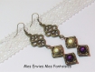 1 kit boucle d'oreille perles magique violet et beige / cadre à perles carré bronze et breloque celte 