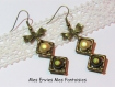 1 kit boucle d'oreille perles magique kaki et beige / cadre à perles carré bronze et breloque noeud 