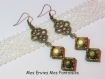 1 kit boucle d'oreille perles magique kaki et beige / cadre à perles carré bronze et breloque celte 
