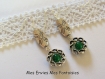 1 kit boucle d'oreille vert : perles métal argenté gravé fleurs, cage a perles fleur et perles imitation jade 