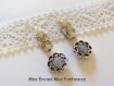 1 kit boucle d'oreille gris : perles métal argenté gravé fleurs, cage a perles fleur et perles imitation jade 