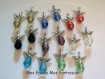 16 breloques / pendentifs ange / fee perles en verre cristal à facette perle goutte, perles ailes en métal argenté mix 