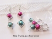 1 kit boucle d'oreille perles magique / cadre à perles carré argenté rose / bleu / gris 