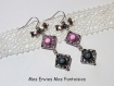 1 kit boucle d'oreille perles magique / cadre à perles carré argenté gris / rose connecteurs noeud 