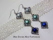 1 kit boucle d'oreille perles magique / cadre à perles carré argenté degradé bleu 