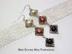 1 kit boucle d'oreille perles magique / cadre à perles carré argenté marron / marron clair / beige 