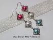 1 kit boucle d'oreille perles magique / cadre à perles carré argenté gris / bleu / rose 