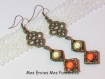 1 kit boucle d'oreille perles magique beige et orange / cadre à perles carré bronze et breloque celte 