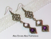 1 kit boucle d'oreille perles magique violet / cadre à perles carré bronze et breloque celte 