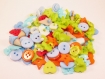 Mix, assortiment de 100 boutons acrylique fantaisies, rond... bleu / vert / orange 