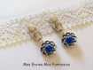 1 kit boucle d'oreille bleu : perles métal argenté gravé fleurs, cage a perles fleur et perles imitation jade 