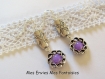 1 kit boucle d'oreille violet : perles métal argenté gravé fleurs, cage a perles fleur et perles imitation jade 