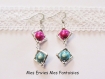 1 kit boucle d'oreille perles magique / cadre à perles carré argenté rose / bleu / gris 