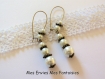 Kit boucle d'oreille bronze perles en verre nacrées blanc et perles bronze carrée 