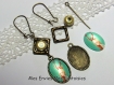 Kit boucle d'oreille thème féerique bronze cabochon / perles magique / cadre à perles carré kit697 