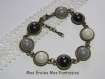 1 kit bracelet connecteur cabochons bronze et demi perles nacrées noir / gris / blanc 