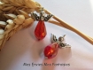 2 breloques / pendentifs ange / fee perles en verre cristal à facette perle goutte, perles ailes en métal argenté rouge 