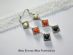 1 kit boucle d'oreille perles magique / cadre à perles carré argenté orange / marron / beige 